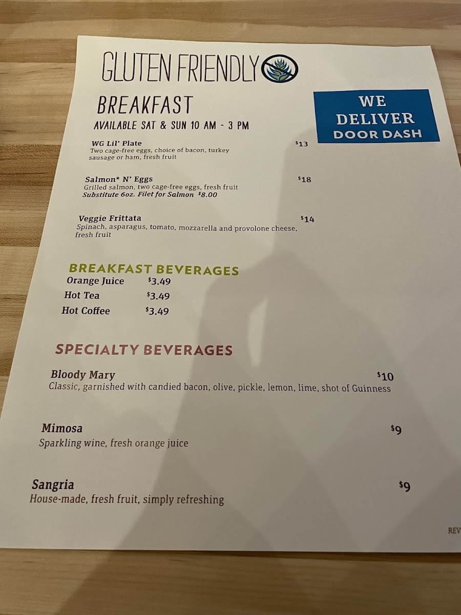 Gluten friendly breakfast menu