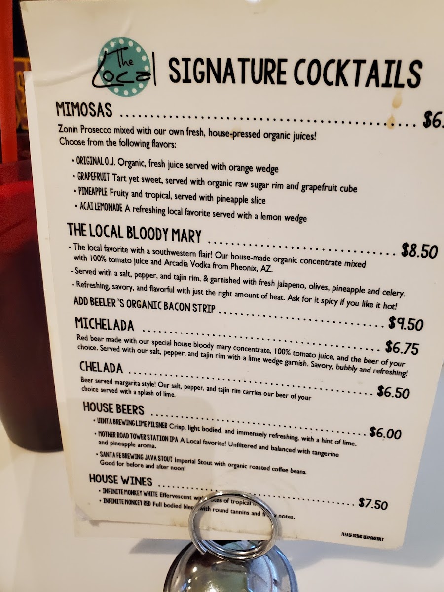 The Local Prescott gluten-free menu