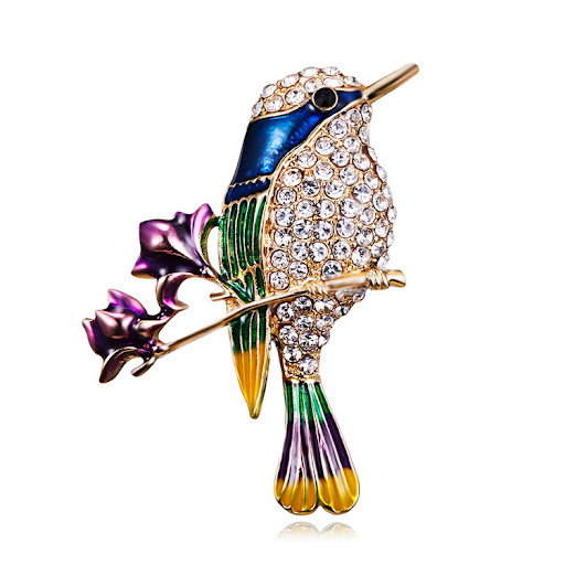 Title 3, Broche met tak, bloem en vogel van legering, di...
