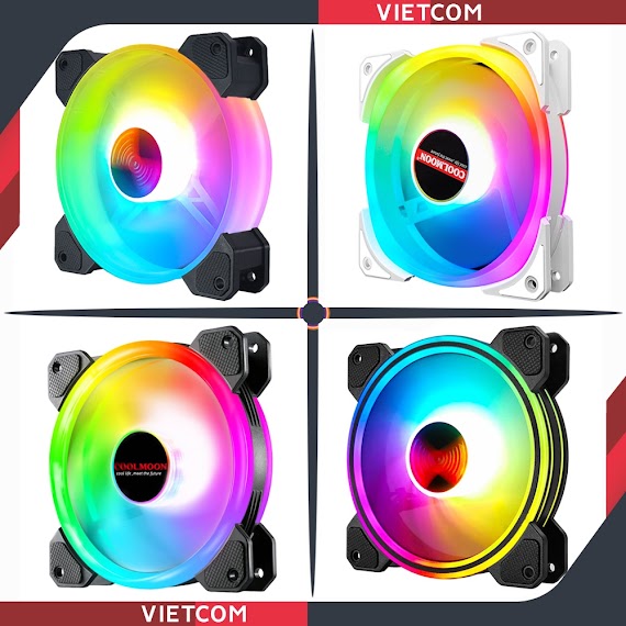 Bộ 4 Fan Led Rgb Coolmoon + Bộ Hub Coolmoon Và Điều Khiển - Tặng Kèm Ốc Vít