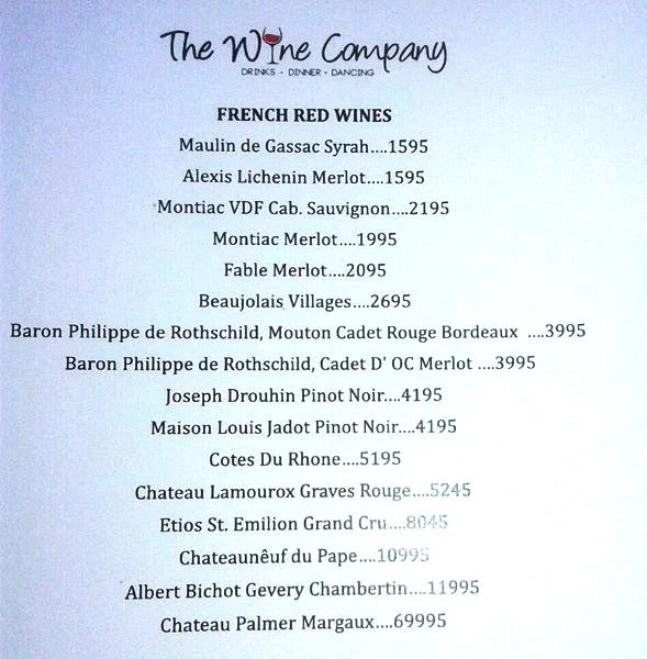 The Wine Company menu 