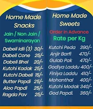 Kutchi Snacks menu 