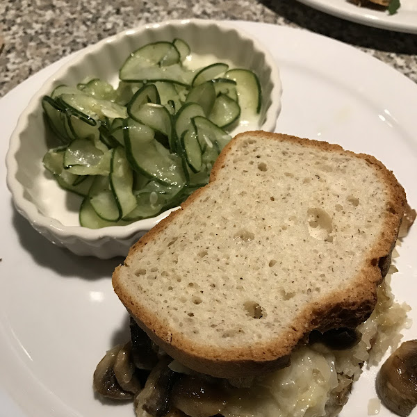 Veggie Reuben on Udi's Bread and the Cucumber Salad side.