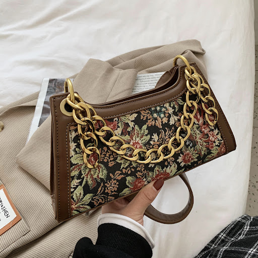 Title 4, Chain Hand Handbag with Texture and One Shoulde...