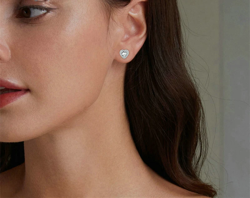 925 Sterling Silver Loving Heart Stud Earrings Female Shining Zircon. Show your love with these elegant and sparkling ea