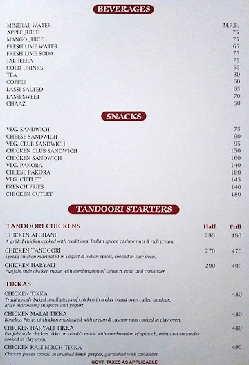 The Tanya's Cuisine menu 