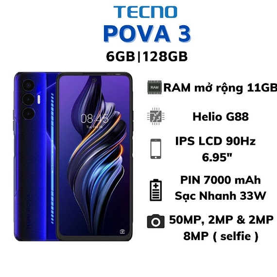 Điện Thoại Gaming Tecno Pova 3 (6Gb+5Gb/128Gb) Hàng Chính Hãng