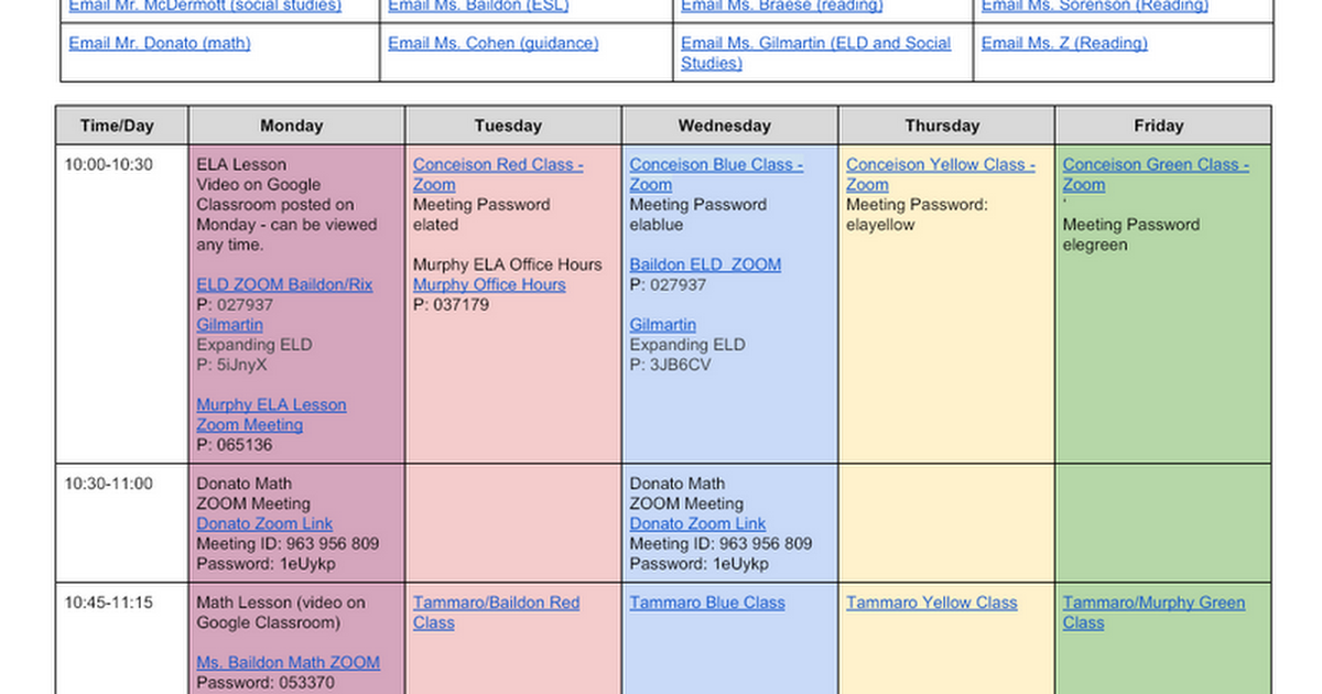 Cluster 2 -  FINAL Master Schedule and Assignment Grid