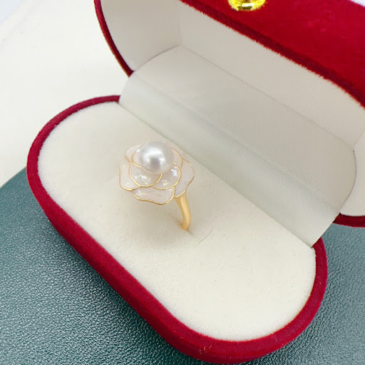Title 3, Drip Glazed Camellia Ear Stud Pendant Ring Suit...