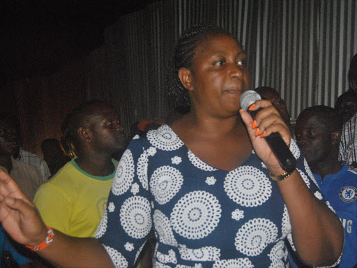 Kilifi woman rep Aisha Jumwa at the tallying centre in Barani after she was announced winner of the ODM polls in the Malindi on Saturday, April 22, 2017. /ALPHONCE GARI