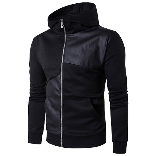 Title 5, Mens stand-up collar casual black hooded sweater