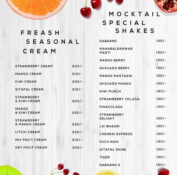 Shalimar Juice Centre menu 