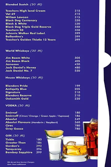 V Lounge & Deck menu 