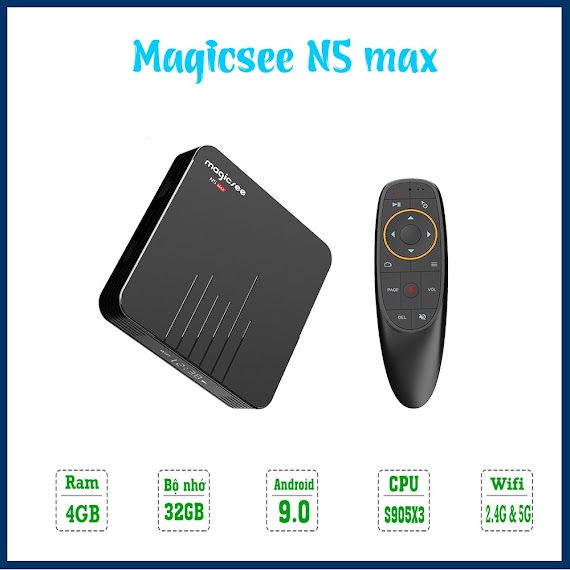 Android Tivi Box Magicsee N5 Max Phiên Bản 2021 - Ram 4Gb, Rom 32Gb, Android 9.0 ( Có Bản Atv) - Điều Khiển Giọng Nói