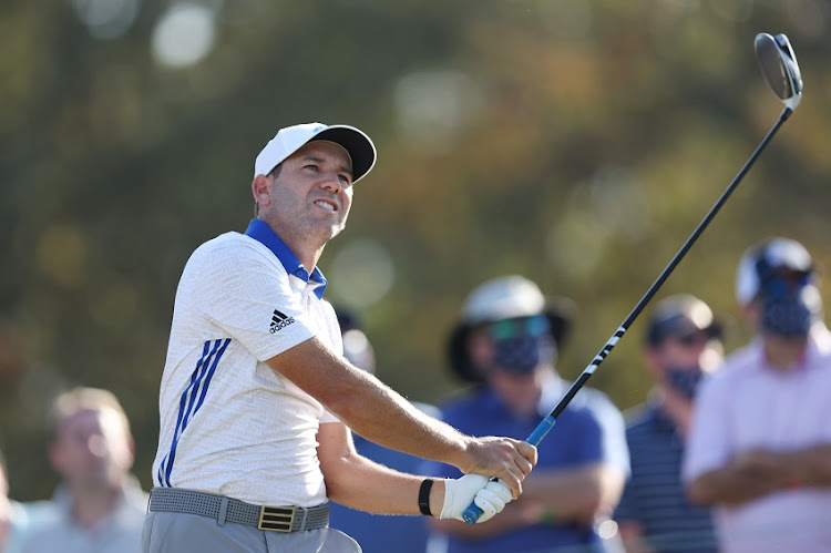 Sergio Garcia of Spain plays his shot from the third tee during the second round of the Houston Open at Memorial Park Golf Course on November 06, 2020 in Houston, Texas.