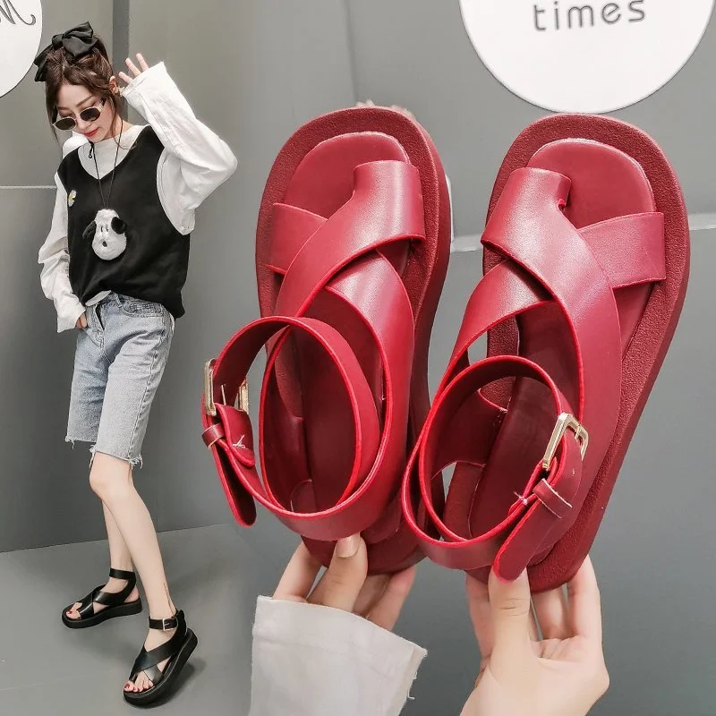 Damen Römerschuhe mit dicker Sohle im Feen-Stil Bequeme Kreuzriemen Sandalen für einen bezaubernden Look und optimalen Halt bei jedem Schritt
