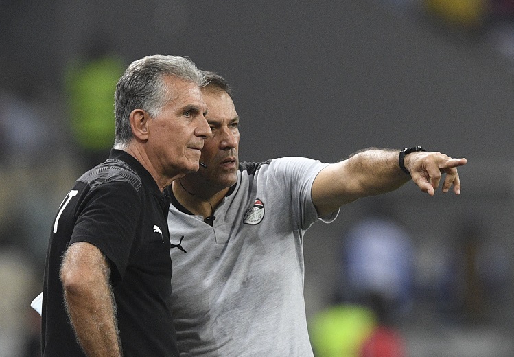 Egypt assistant coach Roger de Sa and coach Carlos Queiroz during the 2021 Africa Cup of Nations last-16 match against Ivory Coast at Japoma Stadium in Douala, Cameroon, on January 26 2022.