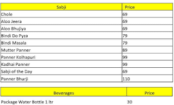 Thali's menu 