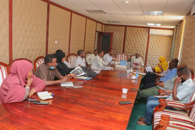 A team from the National Treasury and Council of Governors durring a meeting with top county officials from Garissa. the team intends to check the preparedness for climate change funding from the national government and find out if the required legal and institutional frameworks are in place in the counties before funds are disbursed to them.