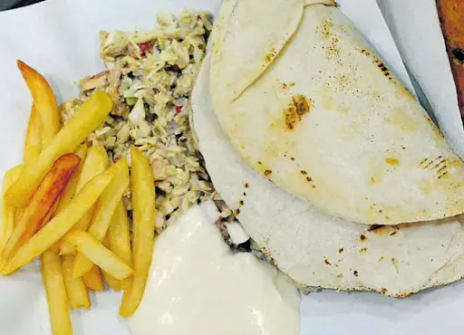 Loaded Arabian Shawarma On Plate With Fries