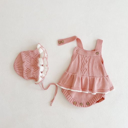 Title 6, Baby girl love lotus leaf romper knitting, soft...