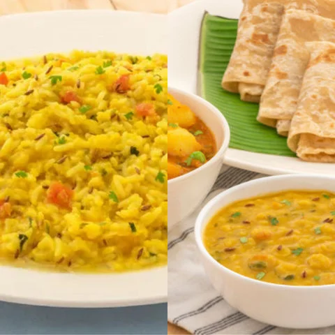 Simple Dal Khichdi & Aloo Mutter, Dal Tadka & Parathas