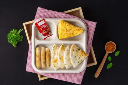 Double Omelette & Sausages With Masala Bread