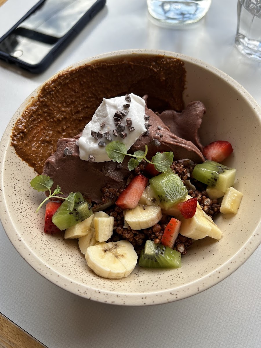 Acai Bowl (coyo, cacao+coconut granola, peanut butter & seasonal fruit)