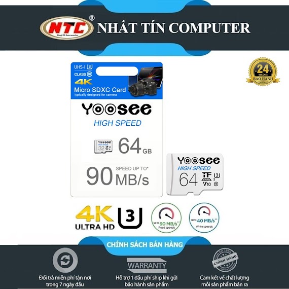 Thẻ Nhớ Microsdxc Yoosee High Speed 64Gb Uhs - I U3 4K R90Mb/S W40Mb/S (Trắng)