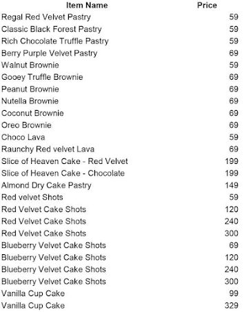 WarmOven Cake & Desserts menu 