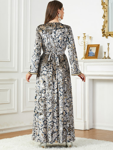 Title 10, Arabian Autumn And Winter Printing Velvet Dress
