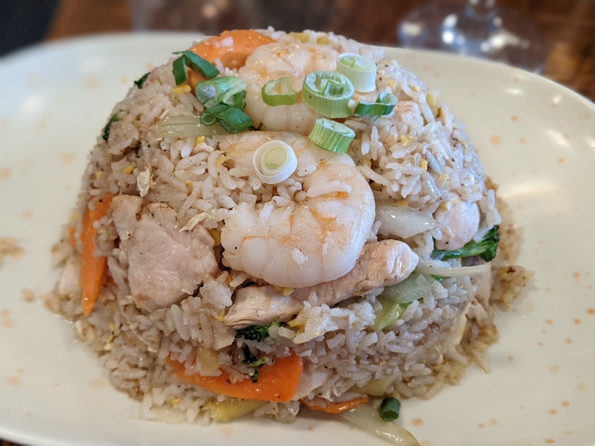 Pineapple fried rice with chicken (and two bonus shrimp!)