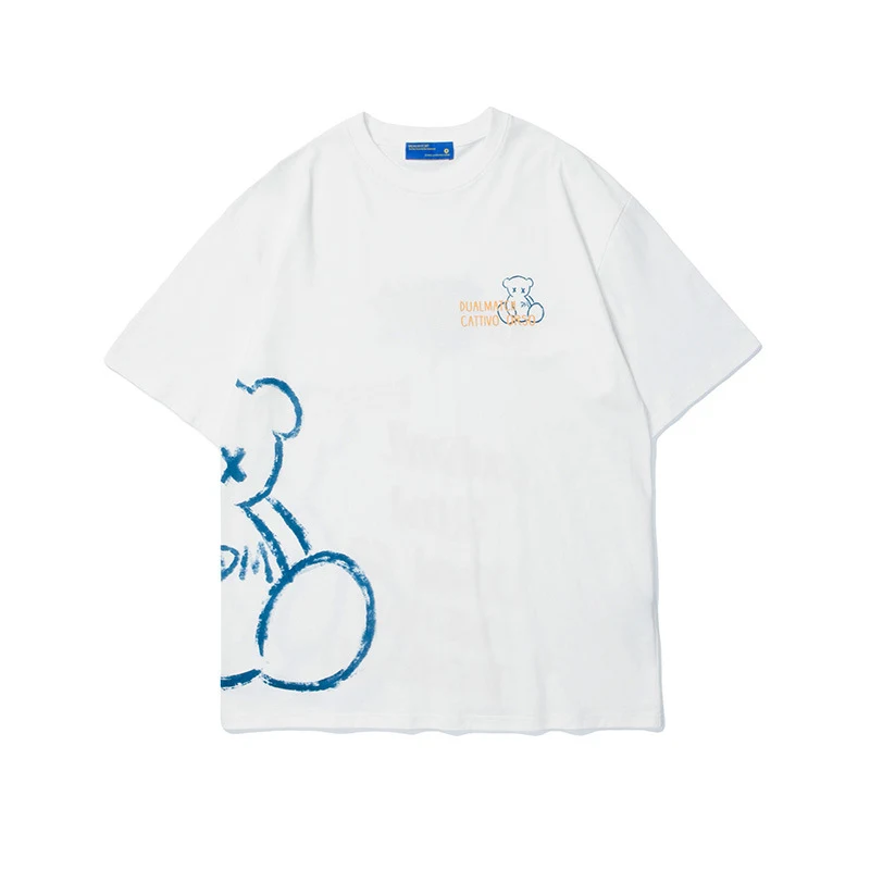Harajuku Style Bear Graffiti Print Short-Sleeved T-Shirt