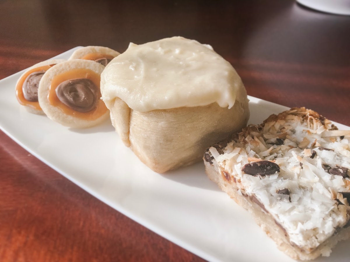 “Skor” cookies, cinnamon bun, coconut delicious bar