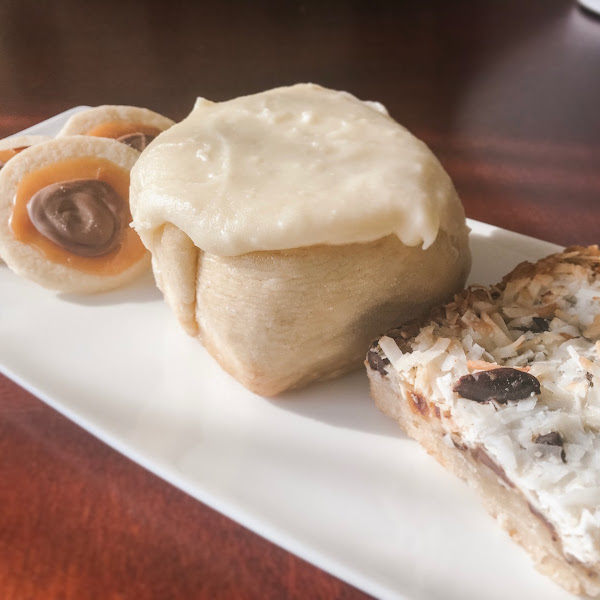 “Skor” cookies, cinnamon bun, coconut delicious bar