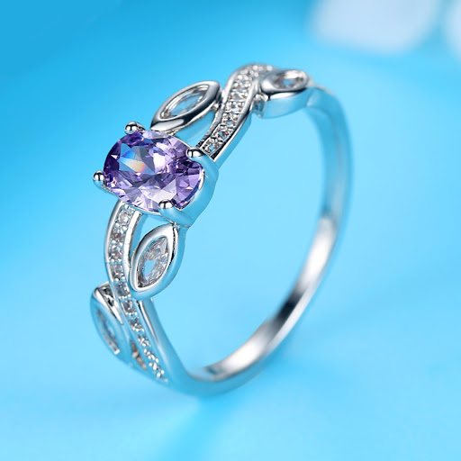 Title 8, Lovers Ring Purple Zircon Leaf Oval Zirconium B...
