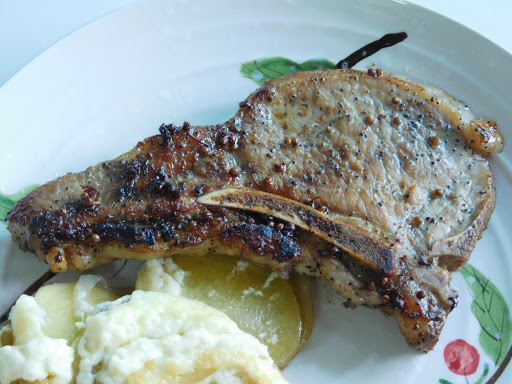 Pork chop marinated in coriander seed, pepper, and soy sauce.