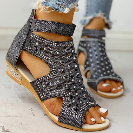 Title 5, Summer Rhinestone Sandals Peep-toe Hollow Out S...