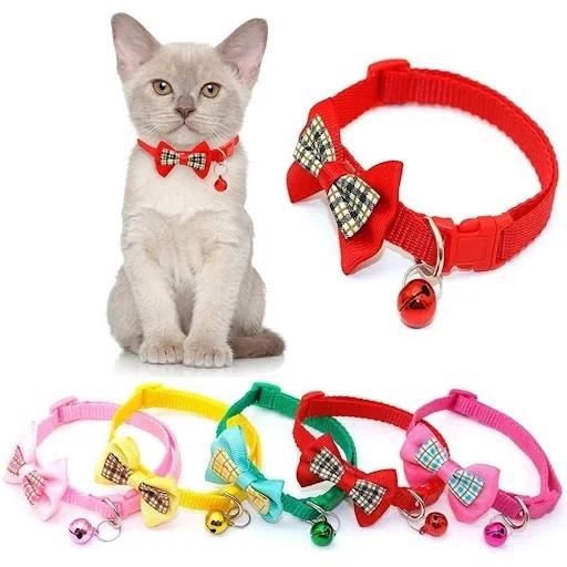 Adjustable 19-32cm Pets Cat Dog Collars Cute Bow Tie With Bell Pendant Necklace Fashion Necktie Safety Buckle pets Acces