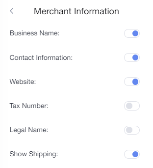 merchant information toggles