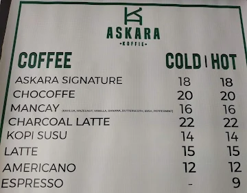 Askara Koffie menu 