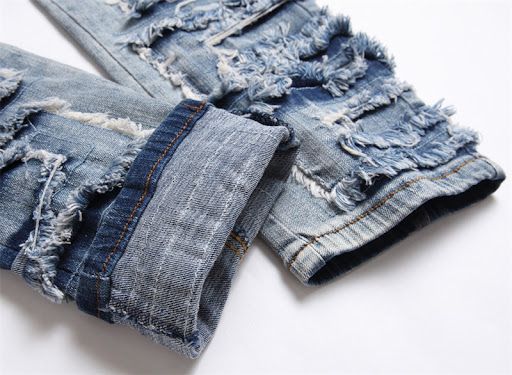 Title 8, Mens Punk Style Blue Hole Jeans, Slim Stretch ...