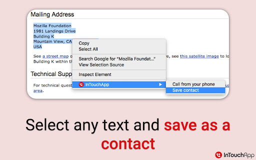 Mailing Address Technical Select any text and save as contact InTouchApp 