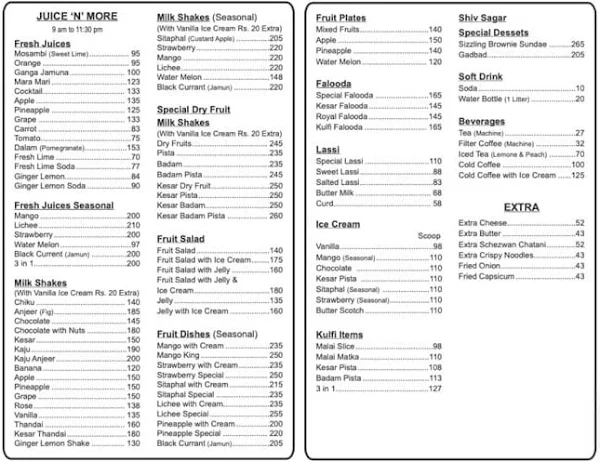 Shiv Sagar Veg Restaurant menu 