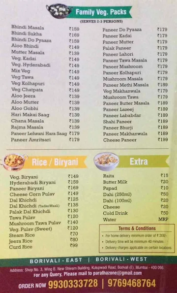 Paratha Zone menu 