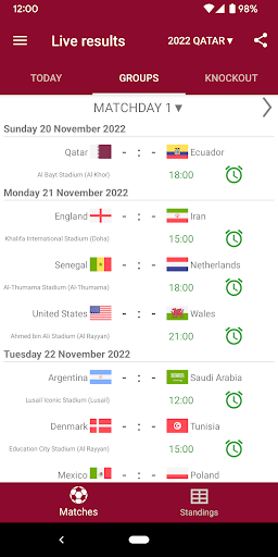 Screenshot Live Scores for World Cup 2022