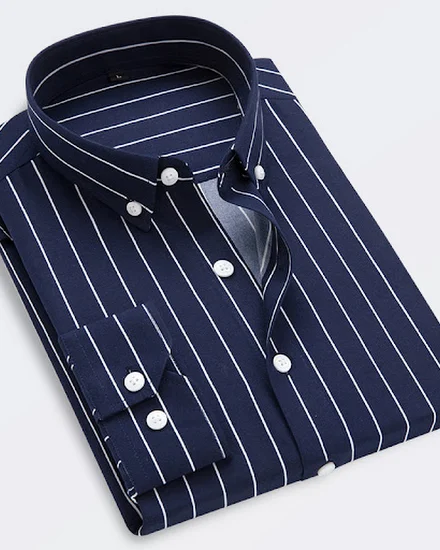 Classic Striped Shirt Men's Single-breasted Long-sleeved ... - 3