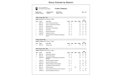 UBC LaTeX Transcript