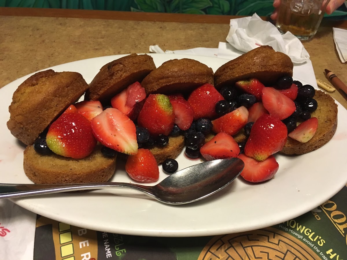 Shortcake with strawberries and blueberries at lunch on 2/2016.  It would have been a little better with some ice cream!