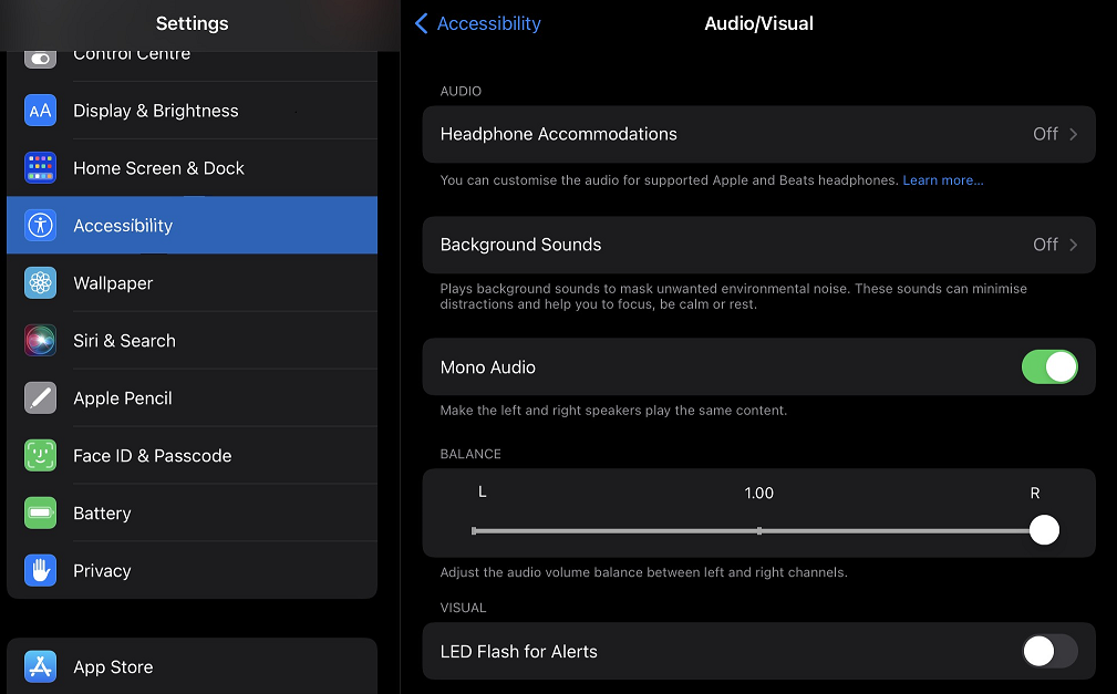 turn one speaker off on ipad